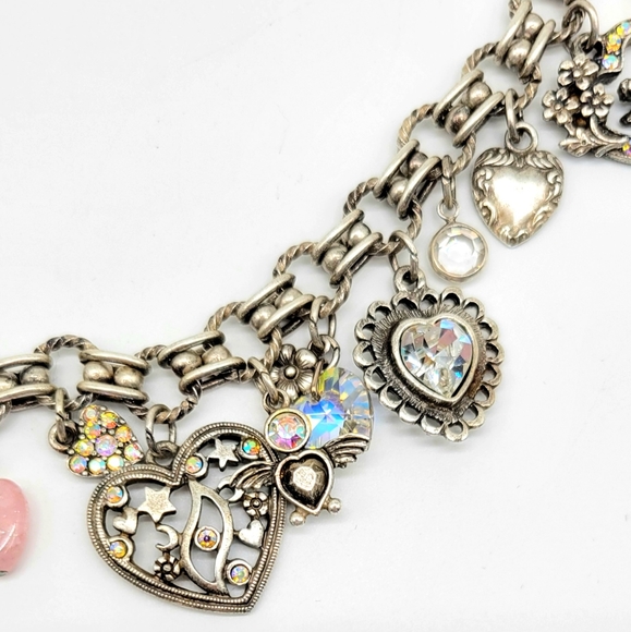 Kirks Folly Vintage Heart, Lock + Key Charm Necklace w/ Aurora Borealis Crystals - Picture 8 of 15